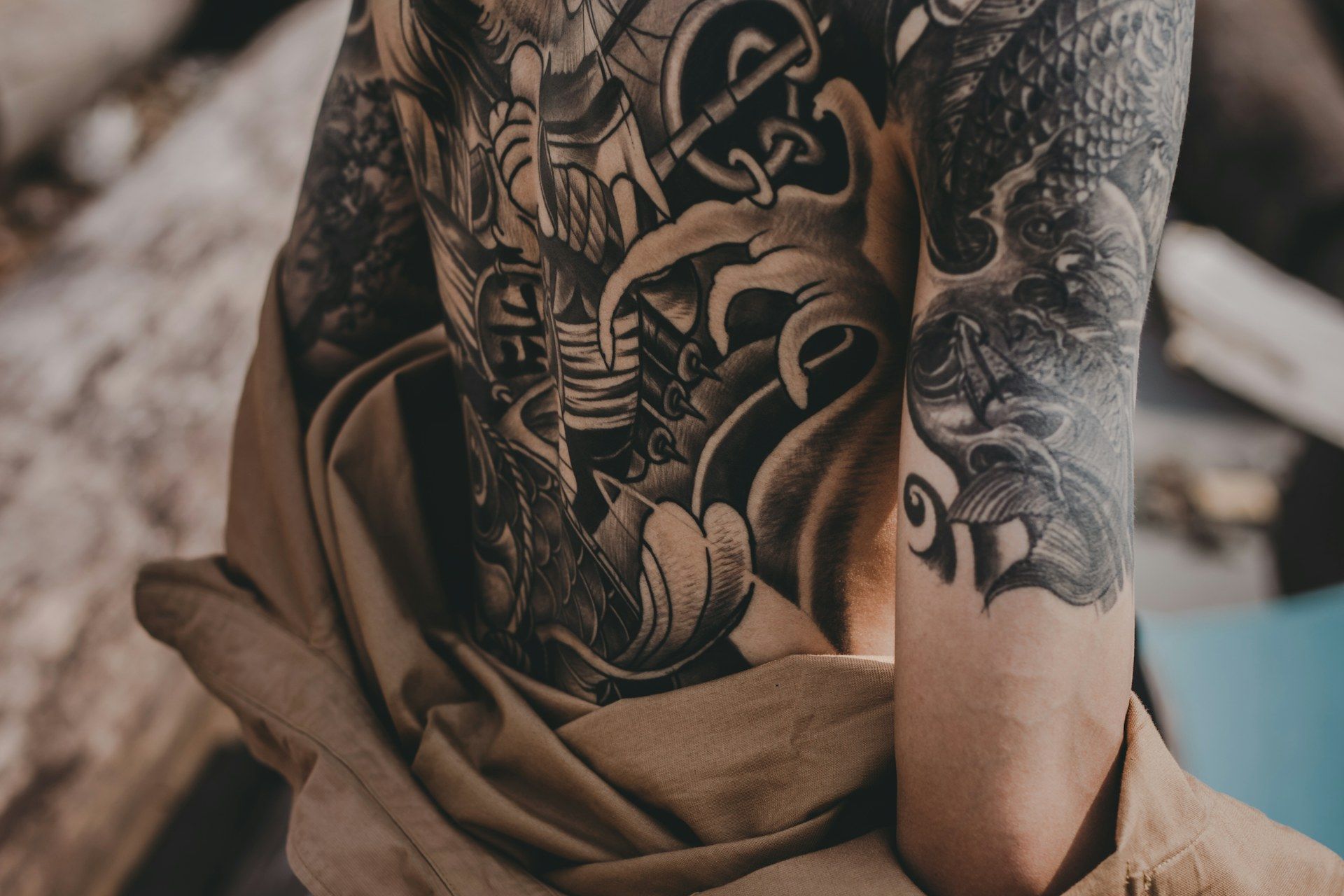 Cherry blossom and hannya mask tattoo